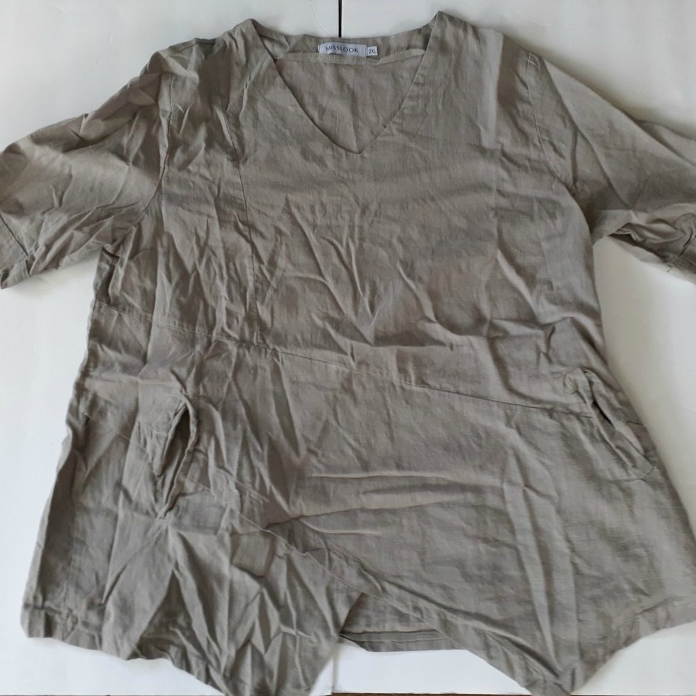 Misslook Top Gray Short Sleeve Asymmetric Lagenloook Blouse Size 2XL Plus